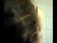 blowjob and swallowing cum in public restroom